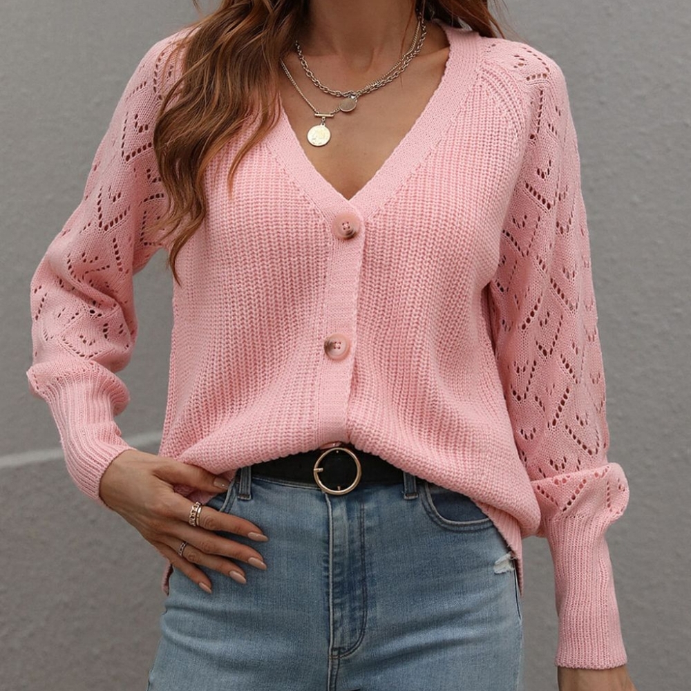 Charli Rib-Knit Raglan Cardigan - Pink - Picture 4 of 7